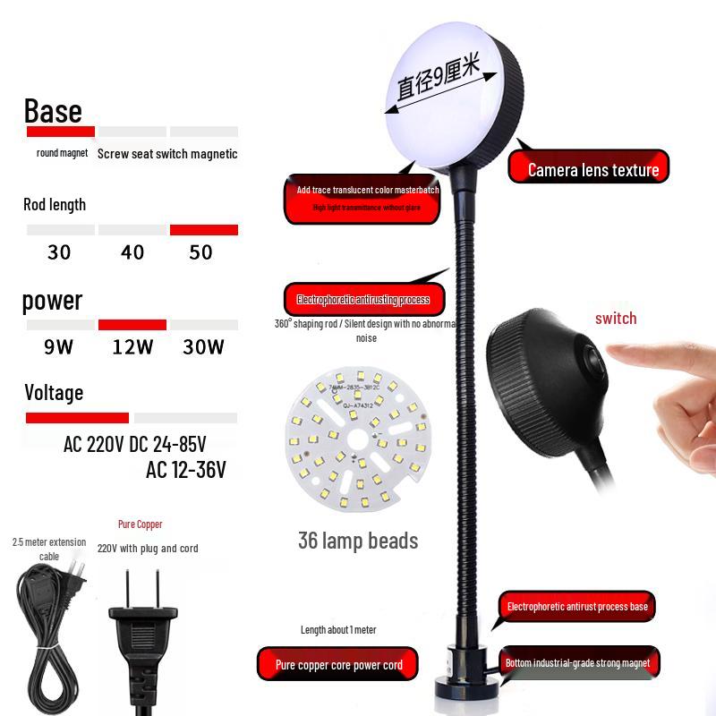 LED Work Light with Magnetic Base for Machine Tools - 220V, 24V