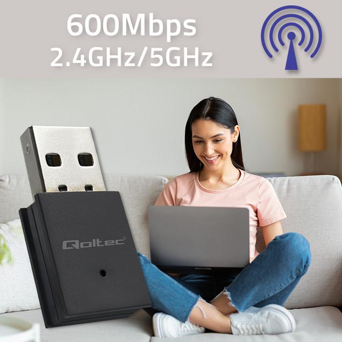 Qoltec External Network Card | Fast USB DUAL Wi-Fi Adapter | 2 X 2dBi | Standard AC | USB 3.0 | 1200Mb/ | 2.4GHz | 5GHz