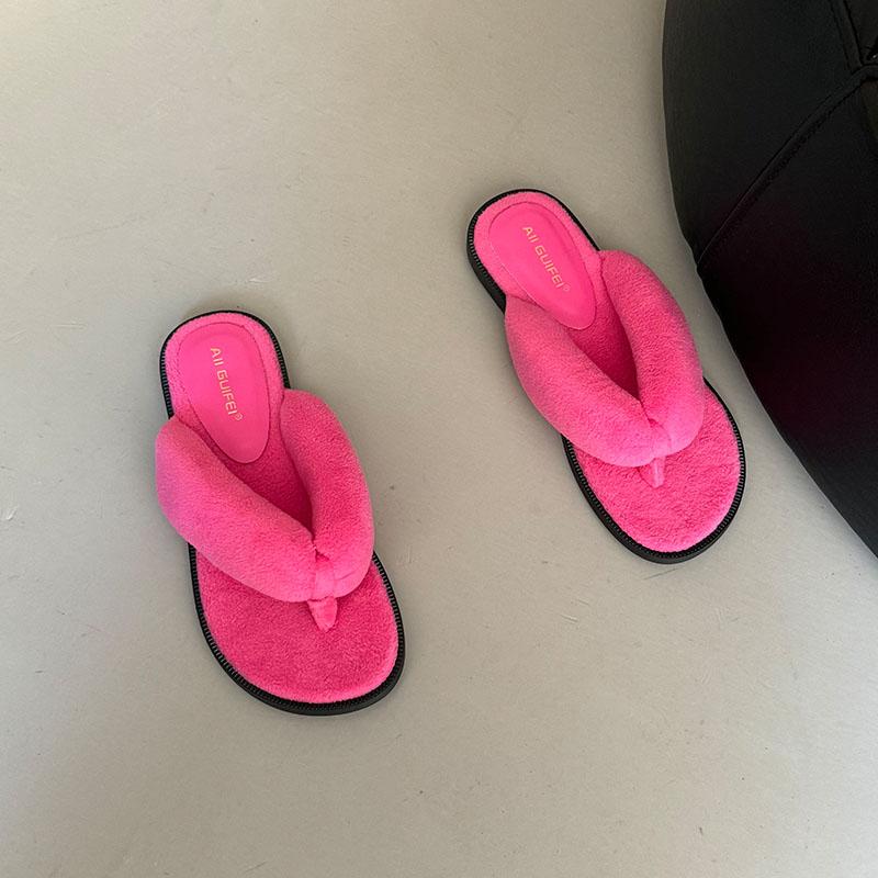 Fashion 2025 New Female Summer Beach Slides Flip Flops Fashion Flock Women Flats Slippers Round Toe Ladies Flats Slippers Sandals Shoes