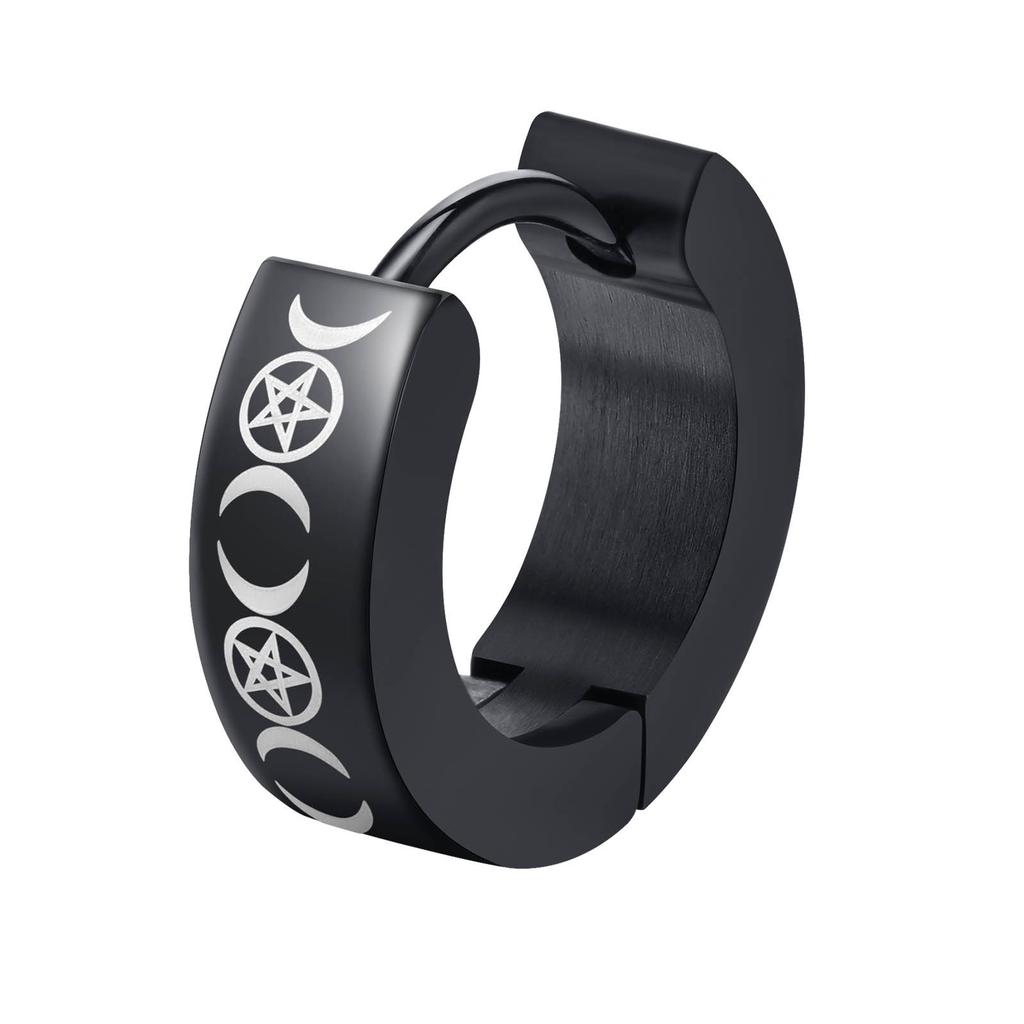 Black Viking Thors Hammer Earrings for Men Boys, Waterproof Stainless Steel Hoop Huggie Earring Jewelry, brincos masculinos