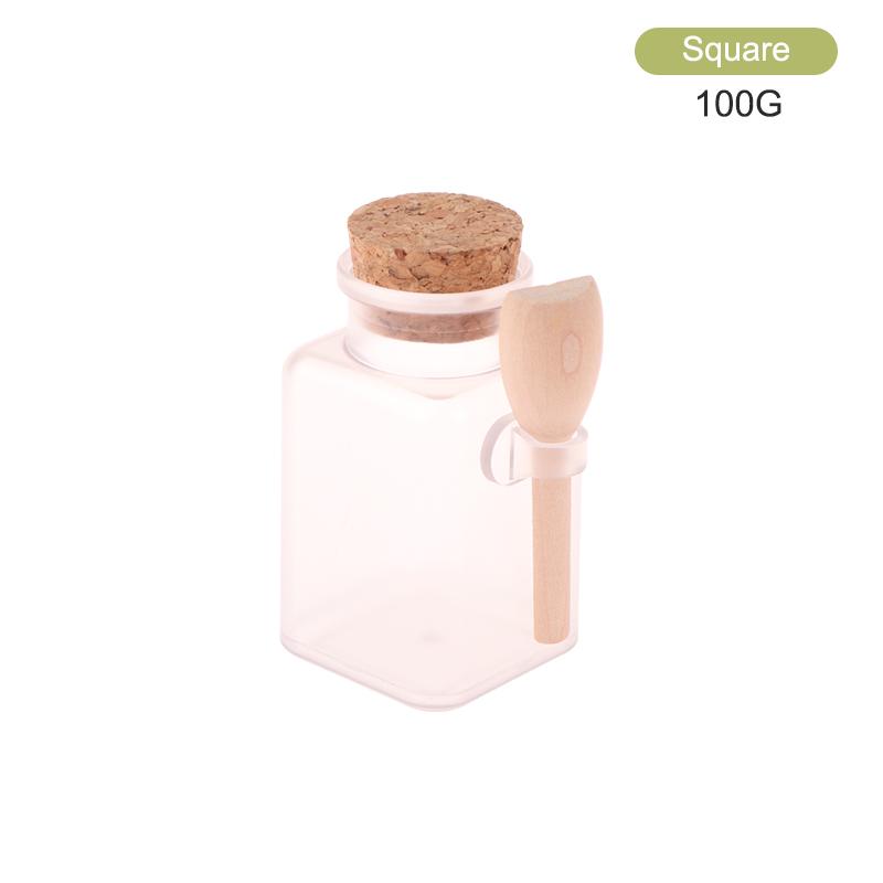 

100-300 г многоразовая банка с матовым уплотнением и деревянной ложкой для ванны, бутылка из АБС-пластика, мягкая пробка для хранения, пустые дорожные контейнеры as the picture