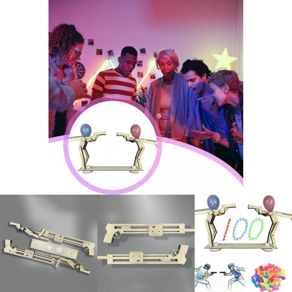 Manual Assembly Wooden Shooting Puppets Balloon Game Children Toys Set For Home And Party Play