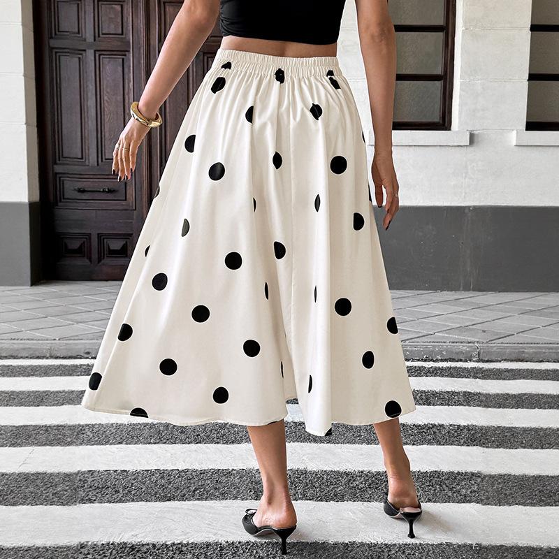 Polka Dot Skirt for Women 2026 Summer Causal Elastic Waist Vintage A-line Midi Skirts
