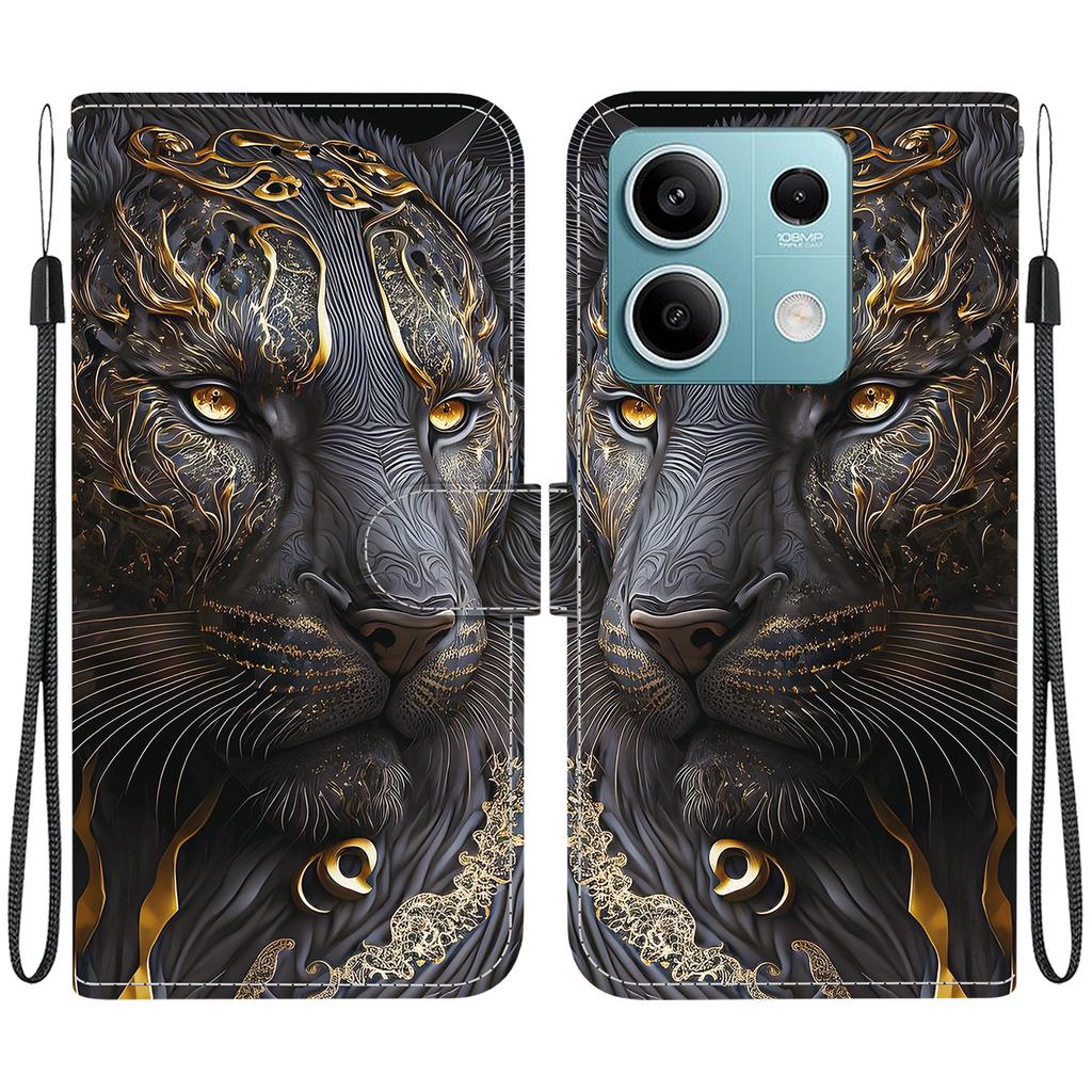Handmade PU Leather Flip Case for Xiaomi Redmi Note 13 (5G) Anti-Slip Shockproof Cover with Wrist Strap & Heart/Rose Cat Designs