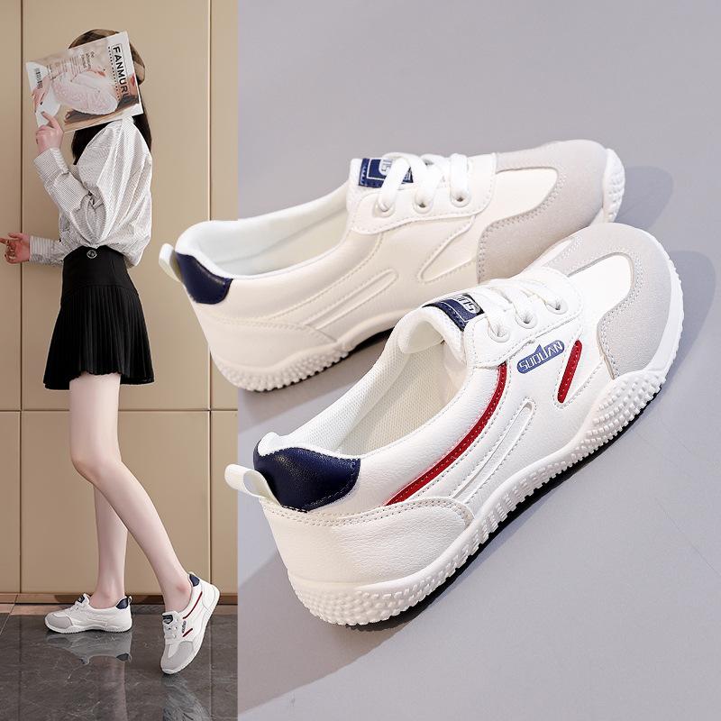 Leather white shoes women's shoes 2025 new spring and summer versatile shallow mouth single shoes soft sole sports and leisure board shoes K1510