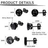 1 Pairs Black Earrings for Men Women Stainless Steel Black Stud Earrings Round CZ Stud Earrings Set 8MM