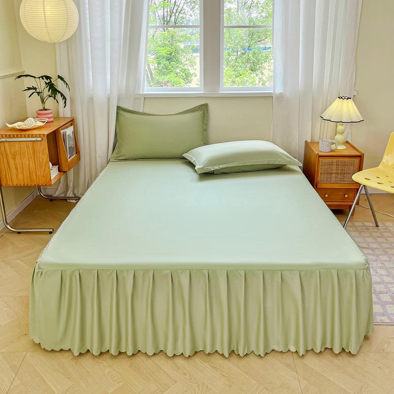 Non-Slip Solid Color Bed Skirt & Peach Skin Mattress Protector