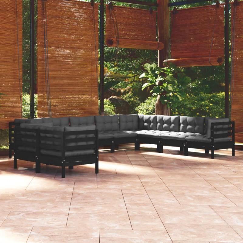 Day and Night - Day and Night Garden Furniture 10 Pieces and Cushions Black Solid Pine Wood
