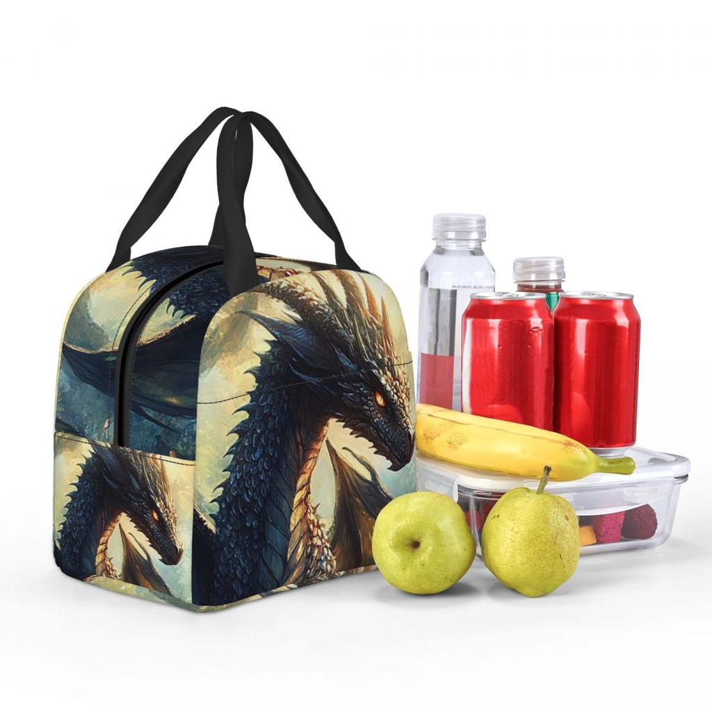 Green Dragon In The Forest Insulated Lunch Bag for Women Children Portable Food Boxes Thermal Lunch Box Tote