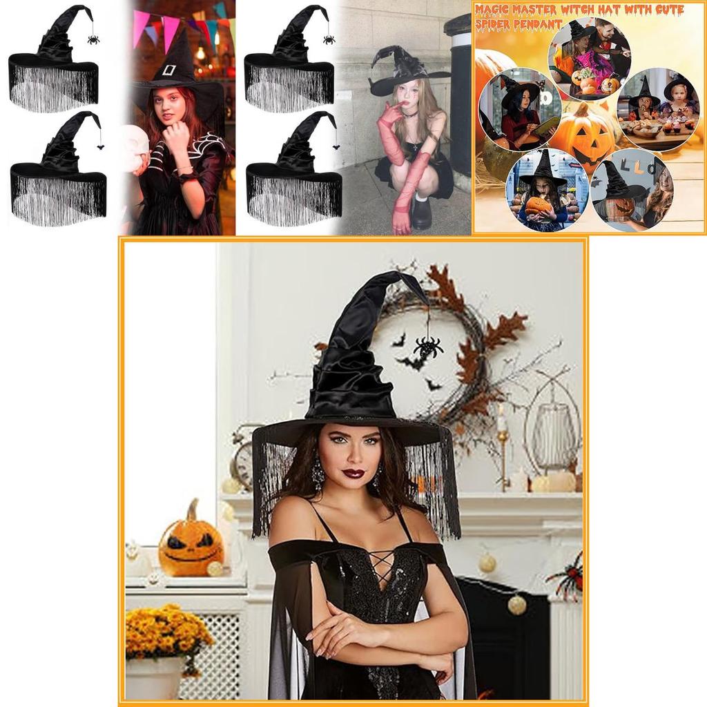 Enchanting Black Ruffled Fringe Hat For Halloween Party Witch Costume Accessory