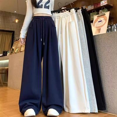 İlkbahar Sonbahar Bol Kesim Günlük Geniş Paça Pantolon Kadın Yüksek Bel Moda Her Şeye Uyum Sağlayan Düz Renk Eşofman Altı Pantolon