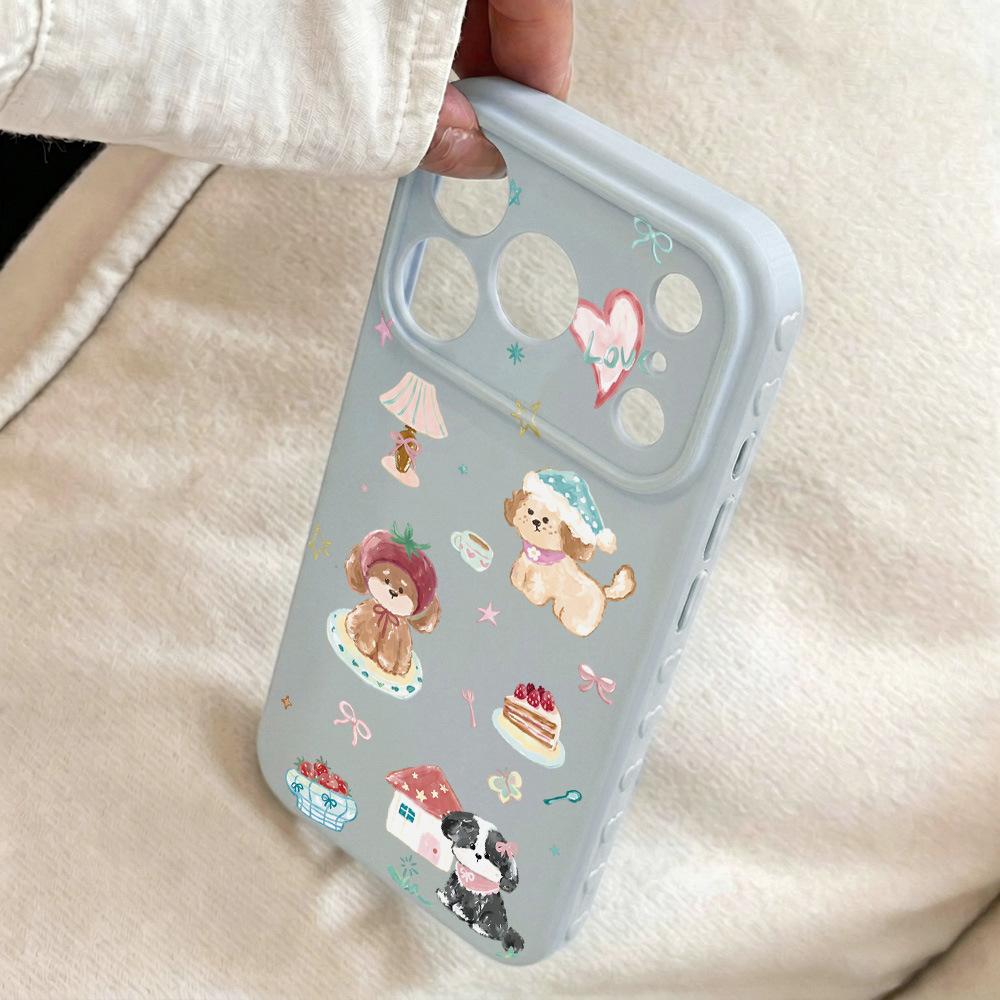 ins oil painting strawberry dog for iPhone16 apple 17 pro max mobile phone case 15 creative 14 cartoon 13 soft