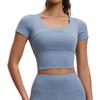 Women's Solid-Color Stretch Yoga Short-Sleeve Top with Built-in Bra