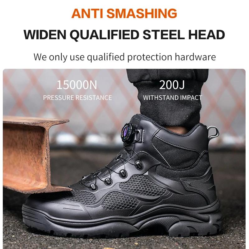 Rotary Buckle Work Boots Safety Steel Toe Shoes Men Breathable Safety Shoes Brand Indestructible Shoes Puncture-Proof Work Shoes