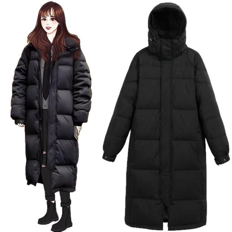 Oversized Long Black Puffer Coat Women Men Unisex Winter Warm Thick Cotton Padded Jacket With Hood