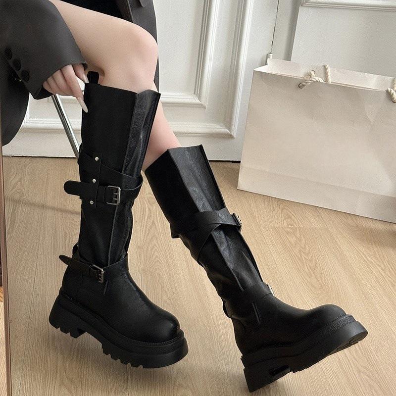 Thick-soled Brown Western Jeans Tube Boots Heightening Boots High Boots Season Knight Boots