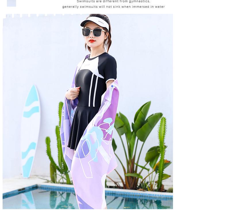 2026 Women's Conservative Slimming One-Piece Short Sleeve Swimsuit, Hot Spring Plain Patchwork, Customizable Swimwear.