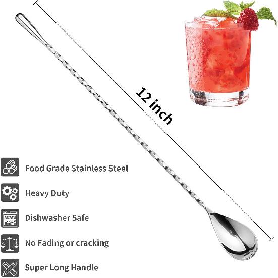 2Pcs Cocktail Spoon Long Handle Bar Spoon - 12" Metal Spoons Drink Mixers for Cocktails Stainless Steel Spoons Stirring Spoons for Coffee Bar