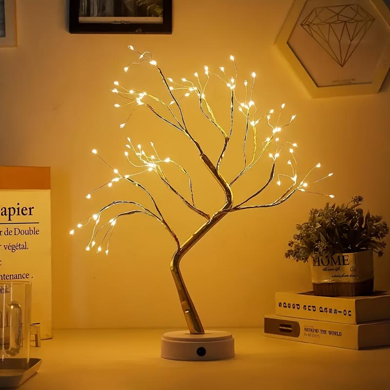 Golden Leaf Tree Lamp with 72 LEDs Decorative Night Light, USB/ Battery Dual Power Supply ,Suit for Wedding Party Home Decor