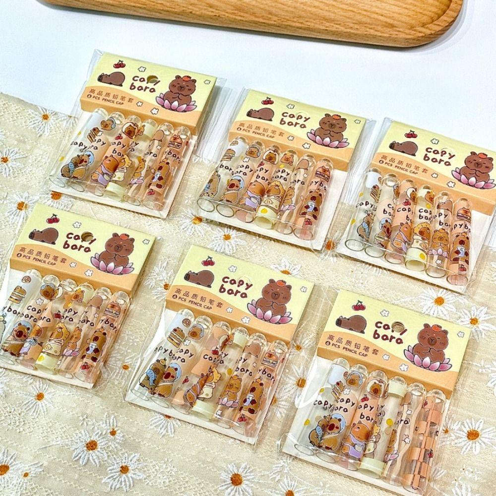 6PCS Cute Pencil Topper Covers Non Toxic Pencil Extender Stationery Capybars Pencil Cap  Award Gifts