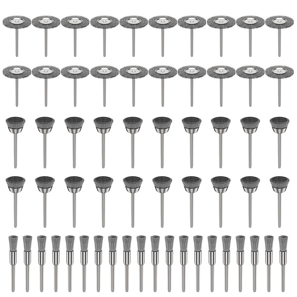 60PCS Wire Brass Wheel Brush for Dremel Rotary Tool Drill Bit Metal Rust Removal Polishing Brush Deburring T Shape Wheel Brush