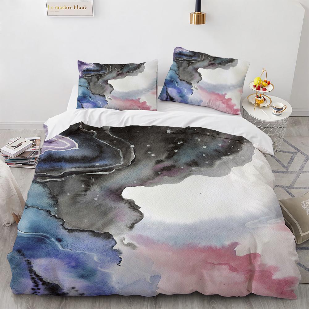 Colourful Marble Bedding Set Purple and Green Marble Duvet Cover Set Men Teens Boy Modern Abstract Art Polyester Comforter Cover