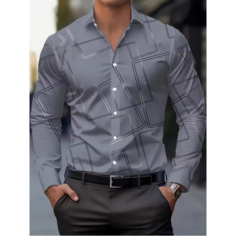 New European and American Men's Fashion Long Sleeve Shirt with Digital Print Casual Blouse