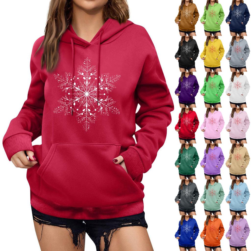 Women's Winter Christmas Printed Pullover Hooded Sweatshirt Fleece Long Sleeve Sweatshirt