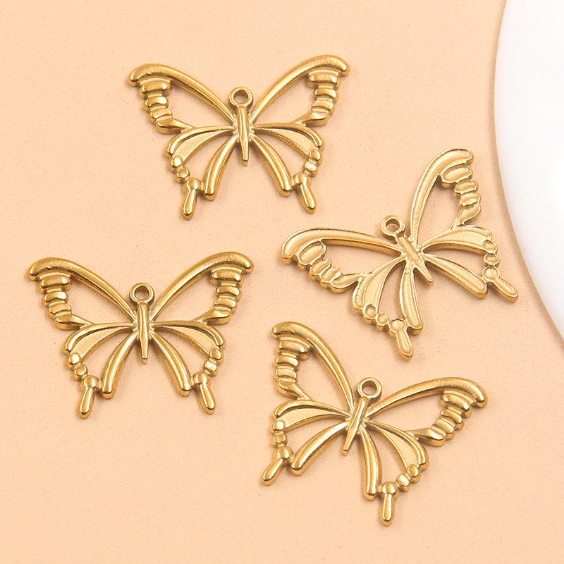 Butterfly Pendant Animal Charm - 304 Stainless Steel, 2 Colors & Styles, Hollow-Out Design
