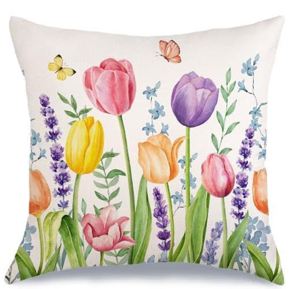 Colorful Tulip Graceful Pillow CoversLiving room sofa cushion cover, soft and comfortable, bedroom room decoration
