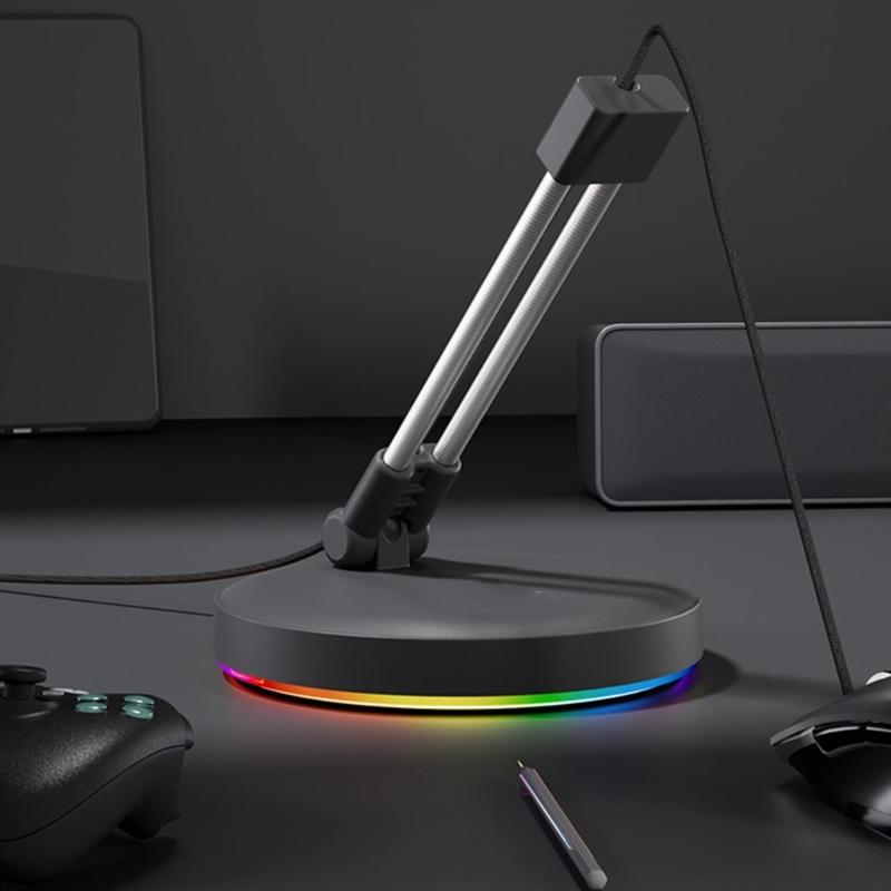 Ergonomic Mouse Cord Holder Featuring Color Lighting And Stable Metal Weighted Design Cable Holder For Gamers