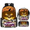 Halloween Backpack Pumpkin Ghost 3-Piece Set Schoolbag Kids Shoulder Bag Cute Bookbag for Boys Girls