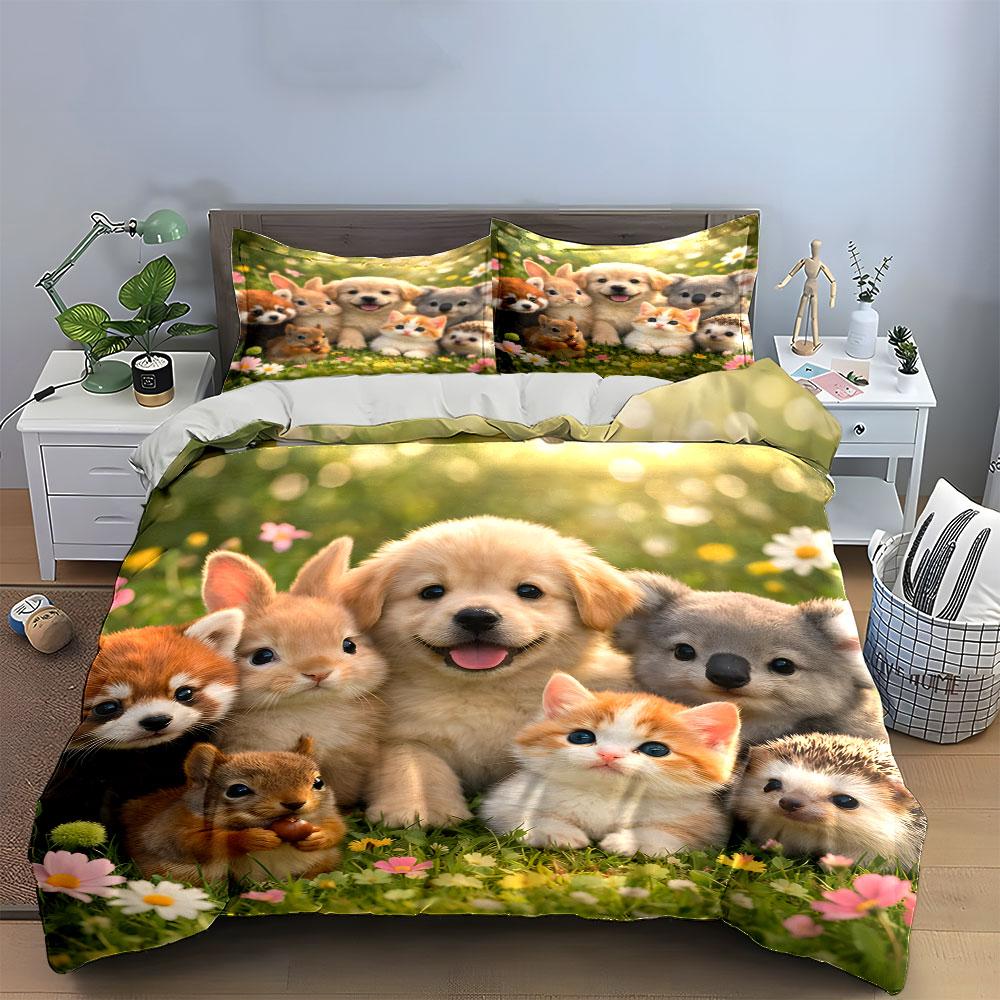 Adorable Animals In Nature Bedding Duvet Cover Set (1*Duvet Cover 2*Pillowcases, Without Duvet Insert)