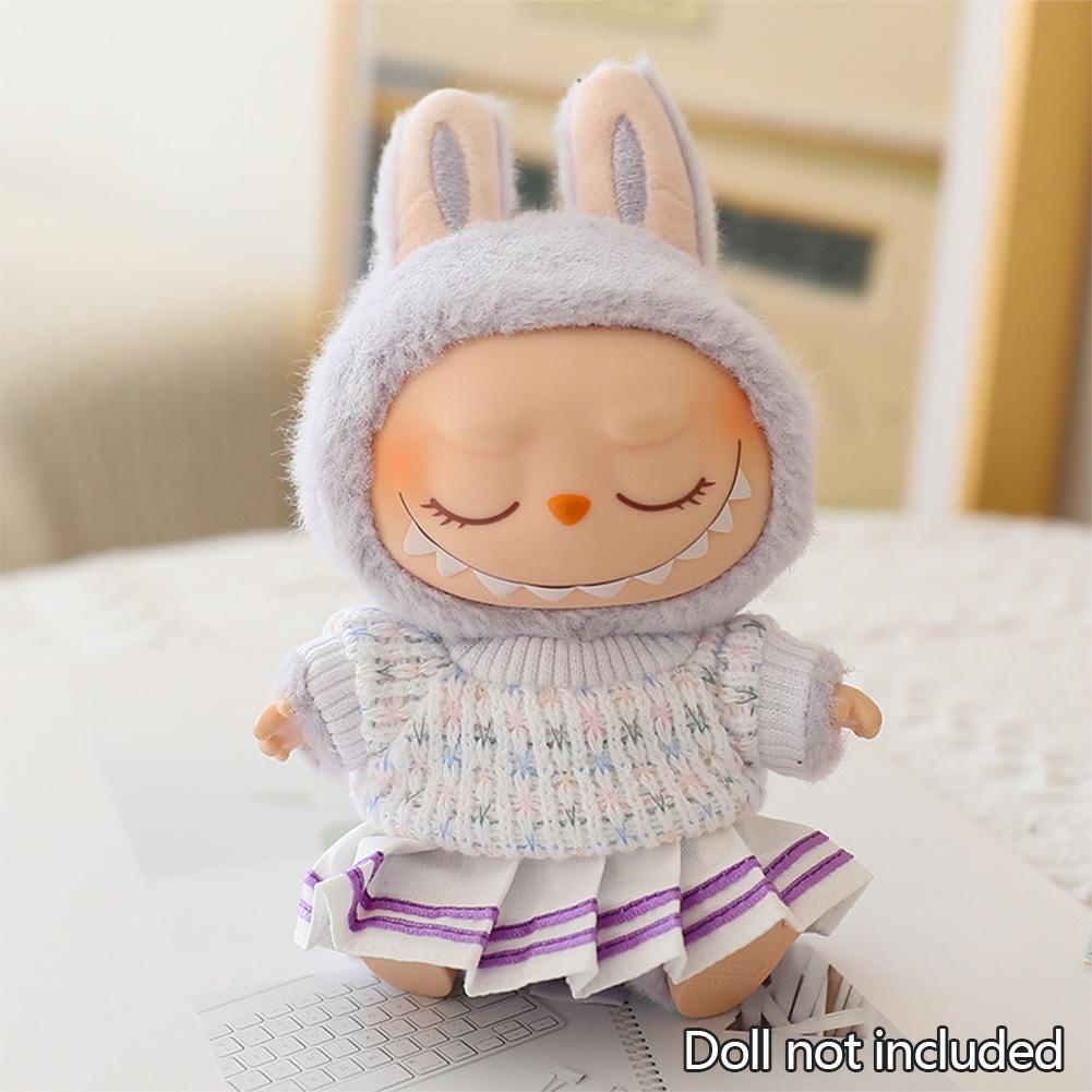 Mini Doll'S Clothes Outfit Accessories For 15-17cm Labubu Idol Knitted Sweater JK Pleated Skirt Camera Shoes Set Clothing Gift