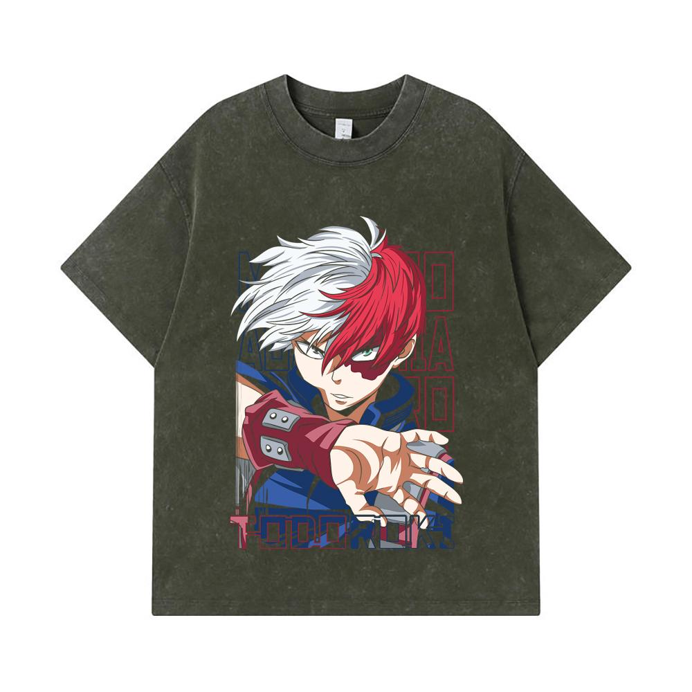 275 GSM Washed T-shirts 100 Cotton My Hero Academia V18 Todoroki Print Unisex Heavy Cotton T Shirt S армия зеленый 2190₽