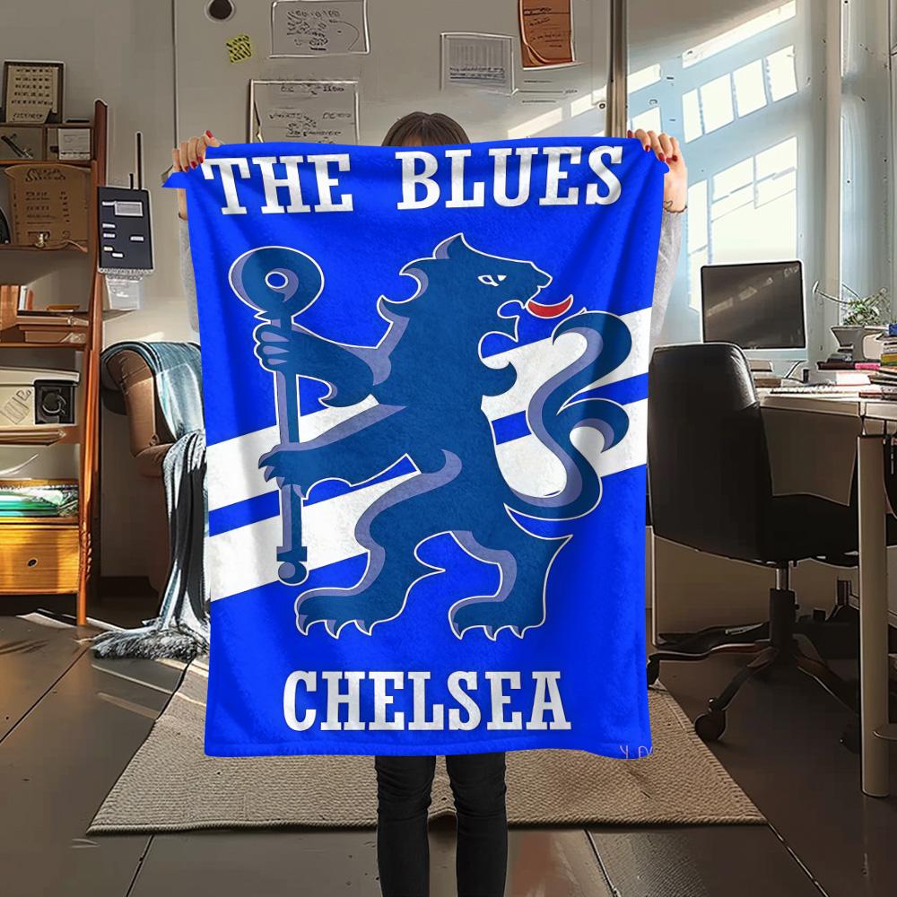 Chelsea FC Football Print FlAannel Blanket, High Quality Comfortable for All Seasons, Home Decor, Warmth and Comfort