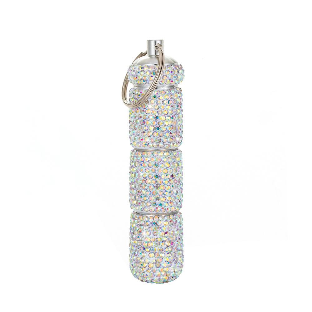 Bling Pill Case Portable Travel Pill Container Ins Rhinestone Waterproof Small Pill Holder with Keychain Cute Pill Storage Box