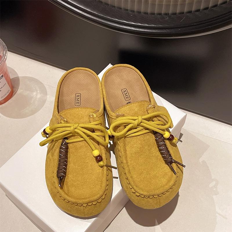 Niche beaded retro baotou half slippers women wear new autumn and summer thick-bottomed inner height-increasing cool slippers