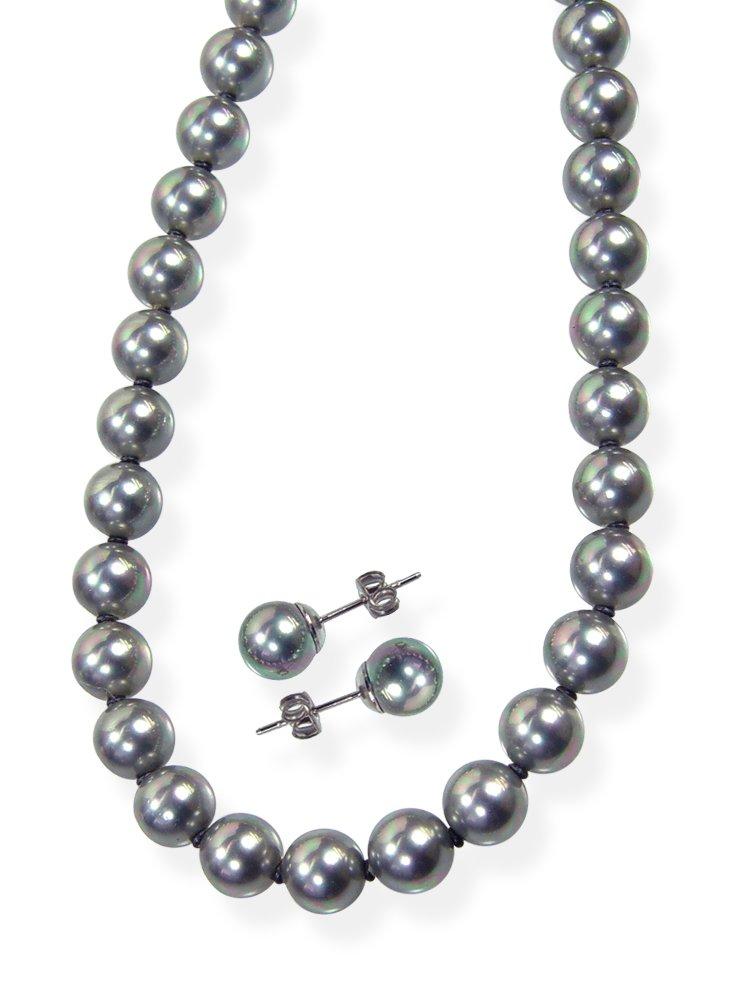 [Your and My Jewelry Box] Akoya Pearl Gray Black Necklace and Earrings Set (Earring Set)
