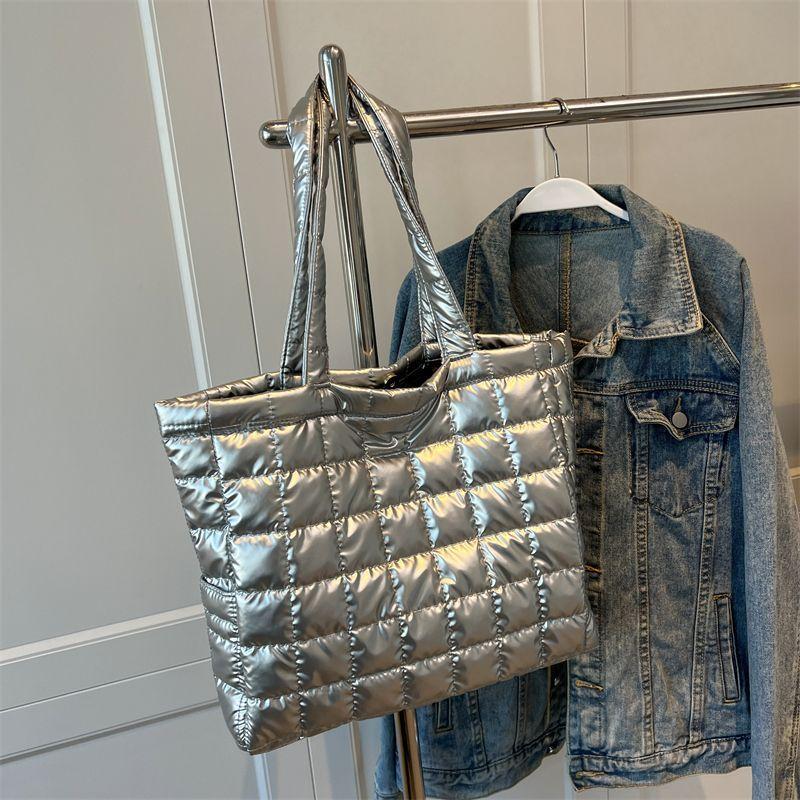 Borse a Spalla Imbottite Marea Space da Donna per Inverno Borse a Mano Nere di Grande Capacità Designer Nylon Cotone Caldo Tote Solido