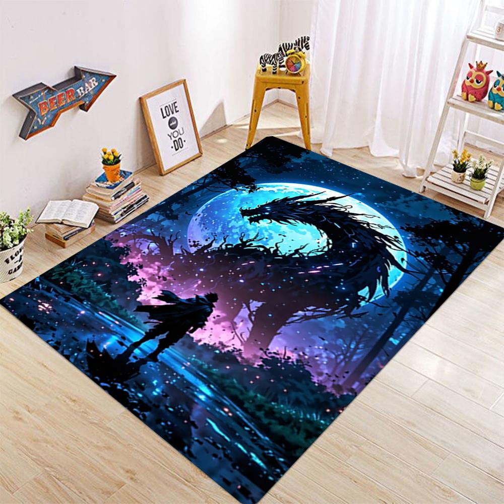 3D HD Drachen-Print Teppich Mysteriöses Wohnzimmer Schlafzimmer Dekoteppich Flur Badezimmer Rutschfeste Bodenmatte