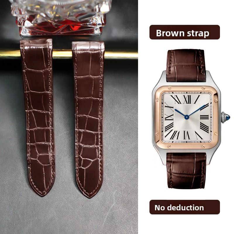 

High quality Crocodile 20mm 23mm Genuine Leather Watch Strap For Cartier Sandoz Santos 100 Men s Women Folding Buckle Watchband width 23mm