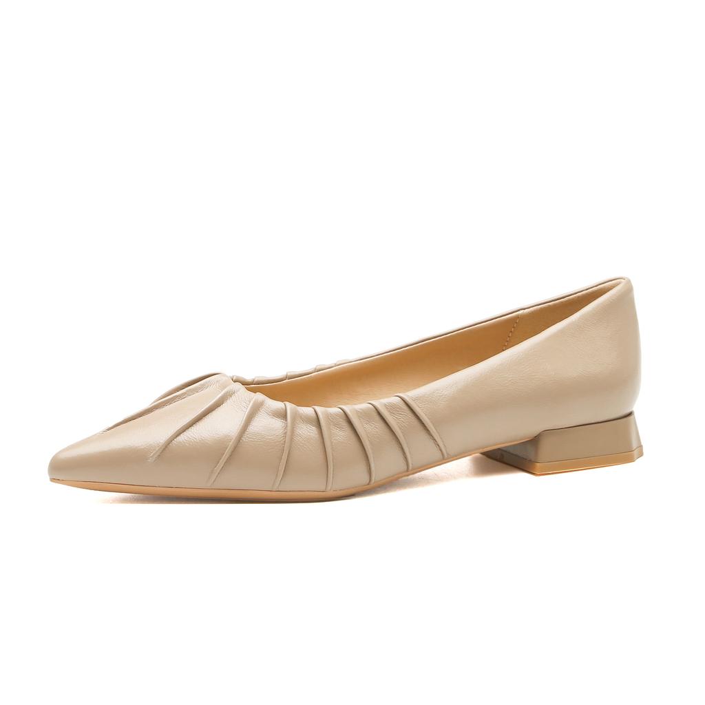 29817 [sheepskin] Flat Shoes Women's Thick Heel Spring 2025 New Pointed French Low Heel Pleated Single Shoes