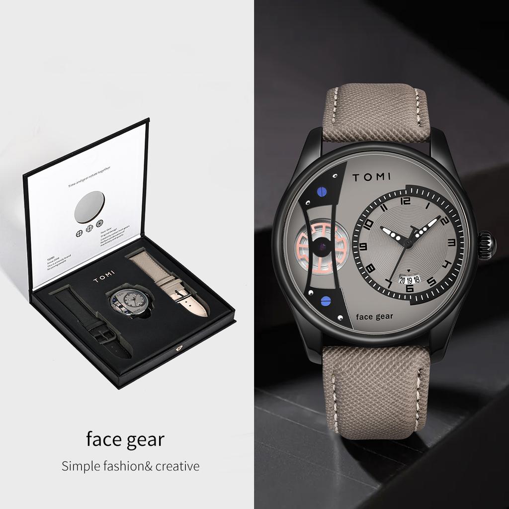 Set Gift Box for Men's Minimalist Business Quartz Watch Luxury Versatile Double Strap Detachable Watch Festival Gift