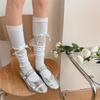 Women Lace Patchwork Calf Sock Knee Length Socks Lacing Up Knee Sock Fashion Mesh Knee Stockings Sexy Mesh Calf Socks