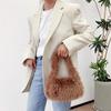 Einfarbige Damen-Schultertasche aus Kunstpelz, süße Winter-Plüsch-Handtasche, einfache Damen-Umhängetasche, Geldbörse, Clutch