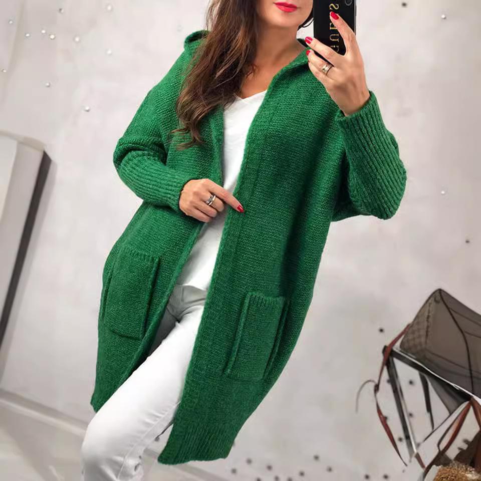 Women's Hooded Patchwork Knit Cardigan with Pockets 2025