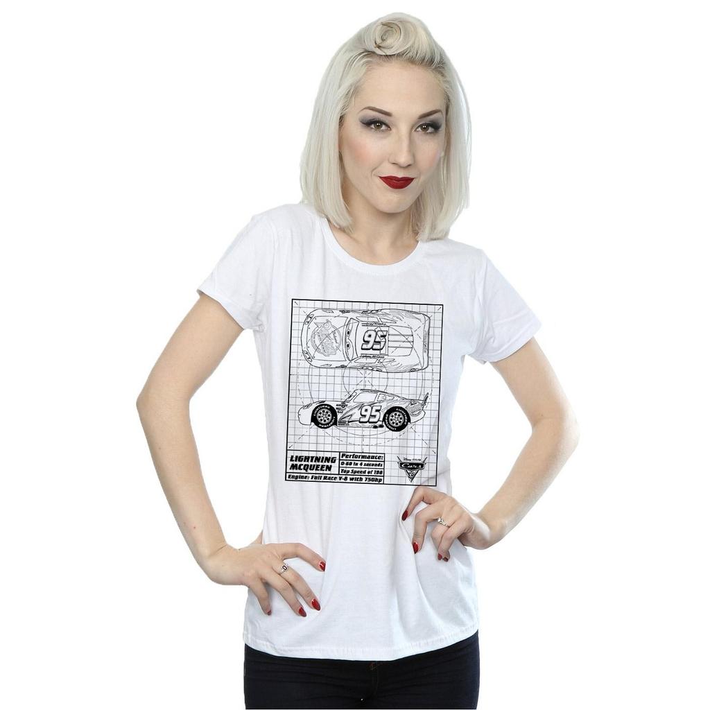 Disney Womens/Ladies Cars Lightning McQueen Blueprint Cotton T-Shirt