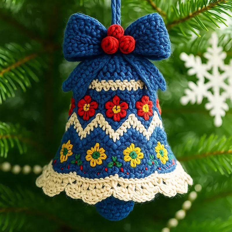 Diy Crochet Christmas Bell Ornament Kit,Perfect Beginner Christmas Kit,Hand-Knitted Christmas Bell Decoration