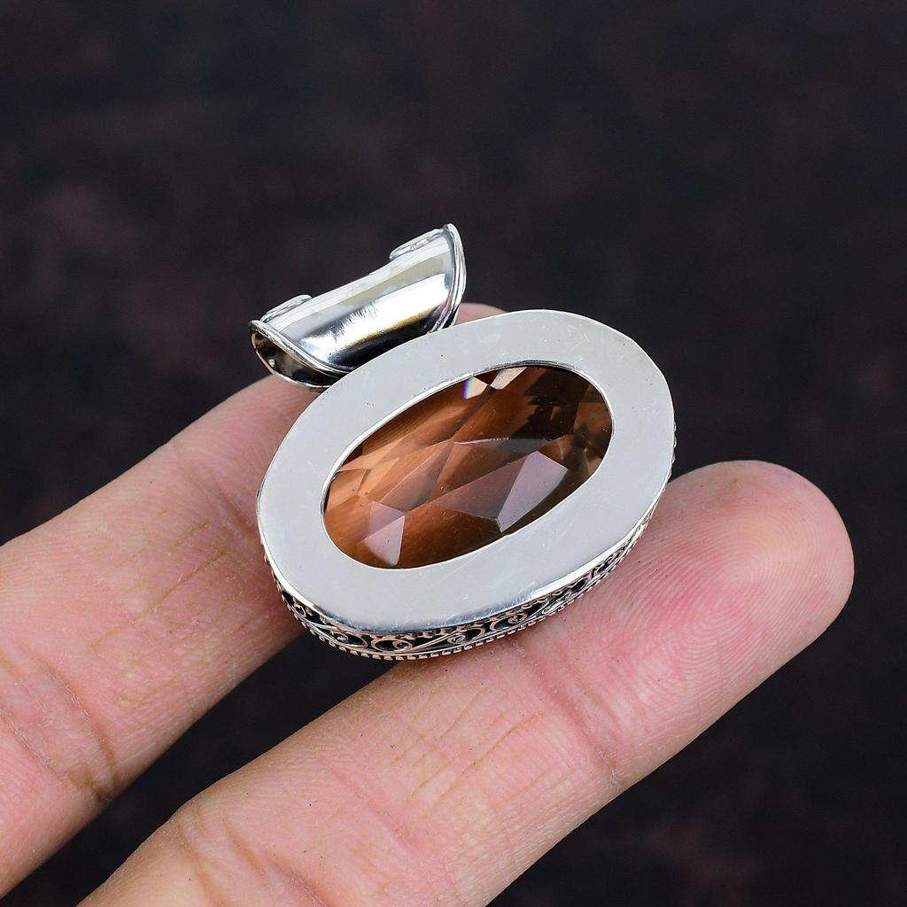 Facettierter Morganit Anhänger Echter Edelstein Anhänger 925 Sterlingsilber Anhänger Handgefertigter Boho Anhänger Vintage Design Schmuck Geschenke für Mutter